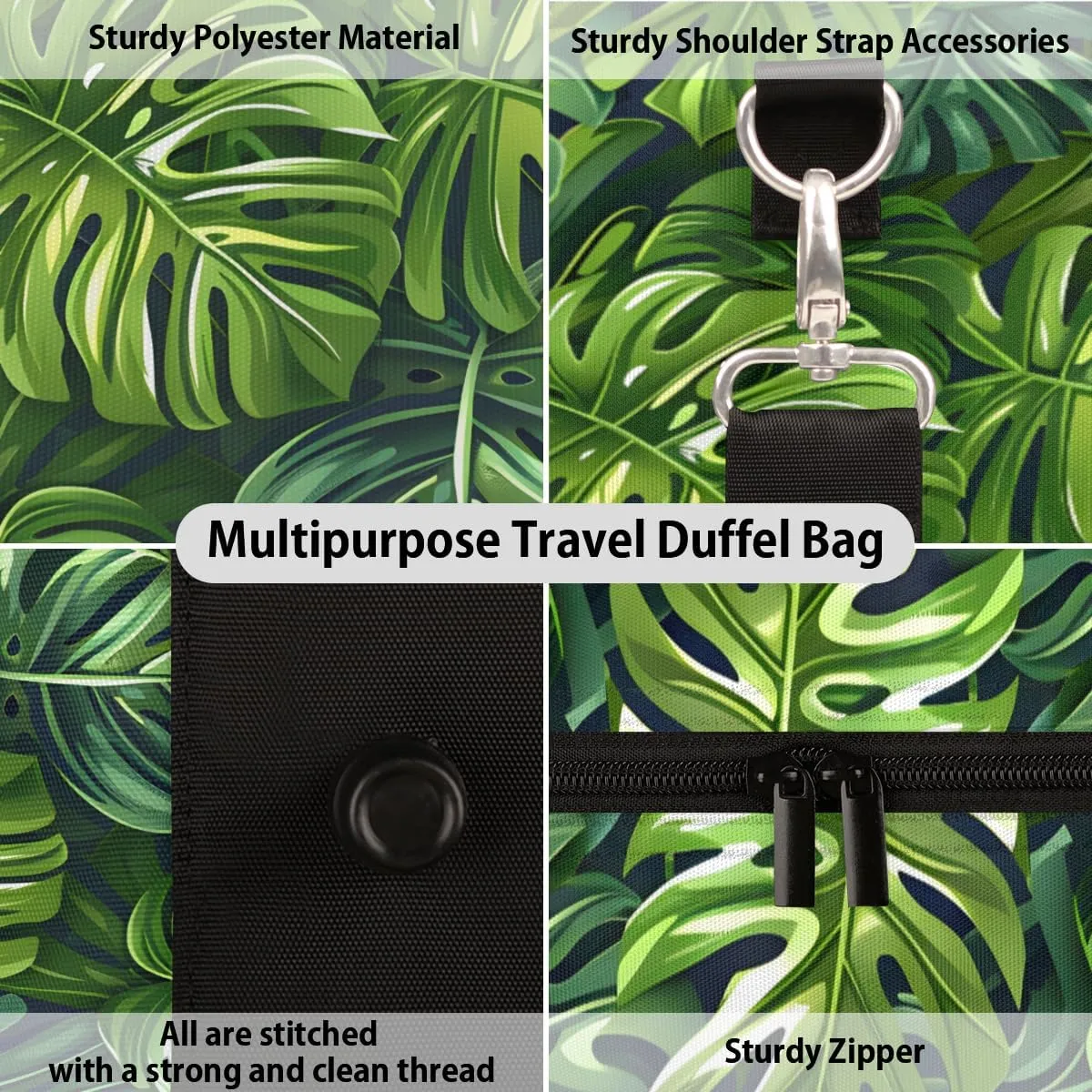 Tropical Leaves Travel Duffle Bag for Women Men Gym Duffel Foldable Bag Waterproof Weekender Palm Monstera Leaf Duffle Tote
