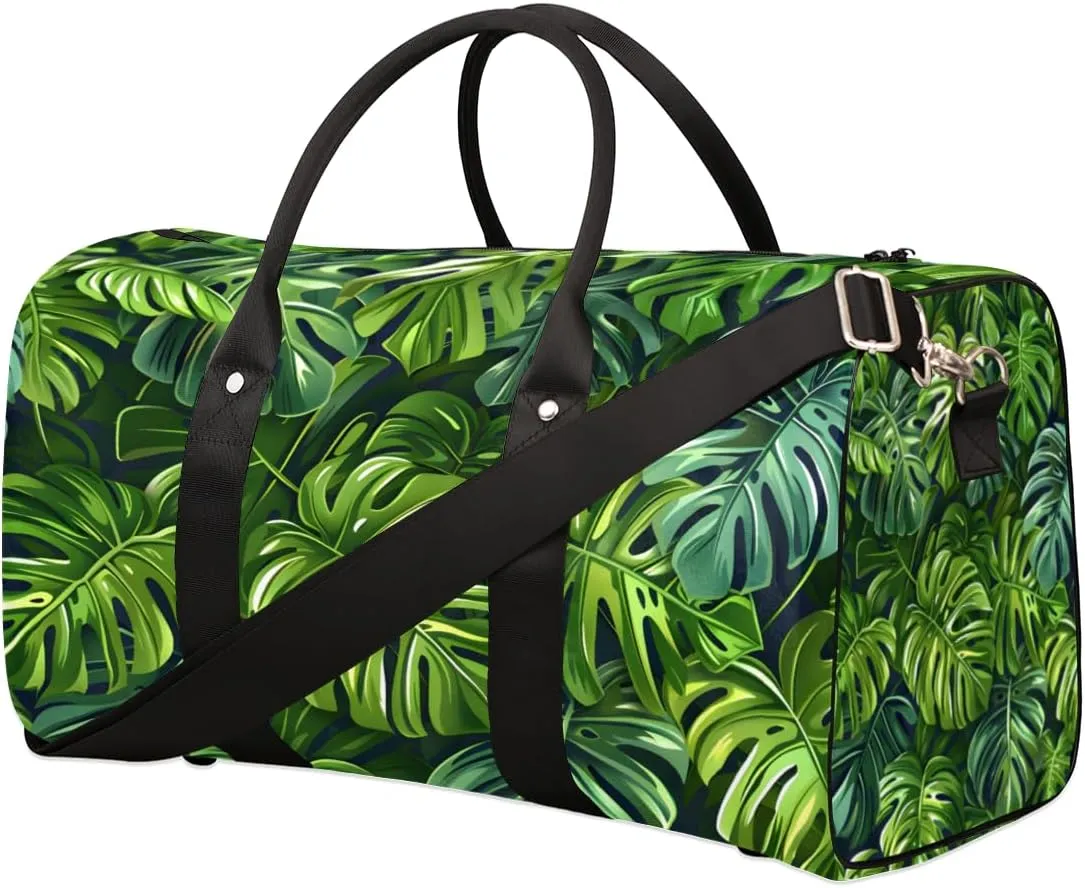 Tropical Leaves Travel Duffle Bag for Women Men Gym Duffel Foldable Bag Waterproof Weekender Palm Monstera Leaf Duffle Tote