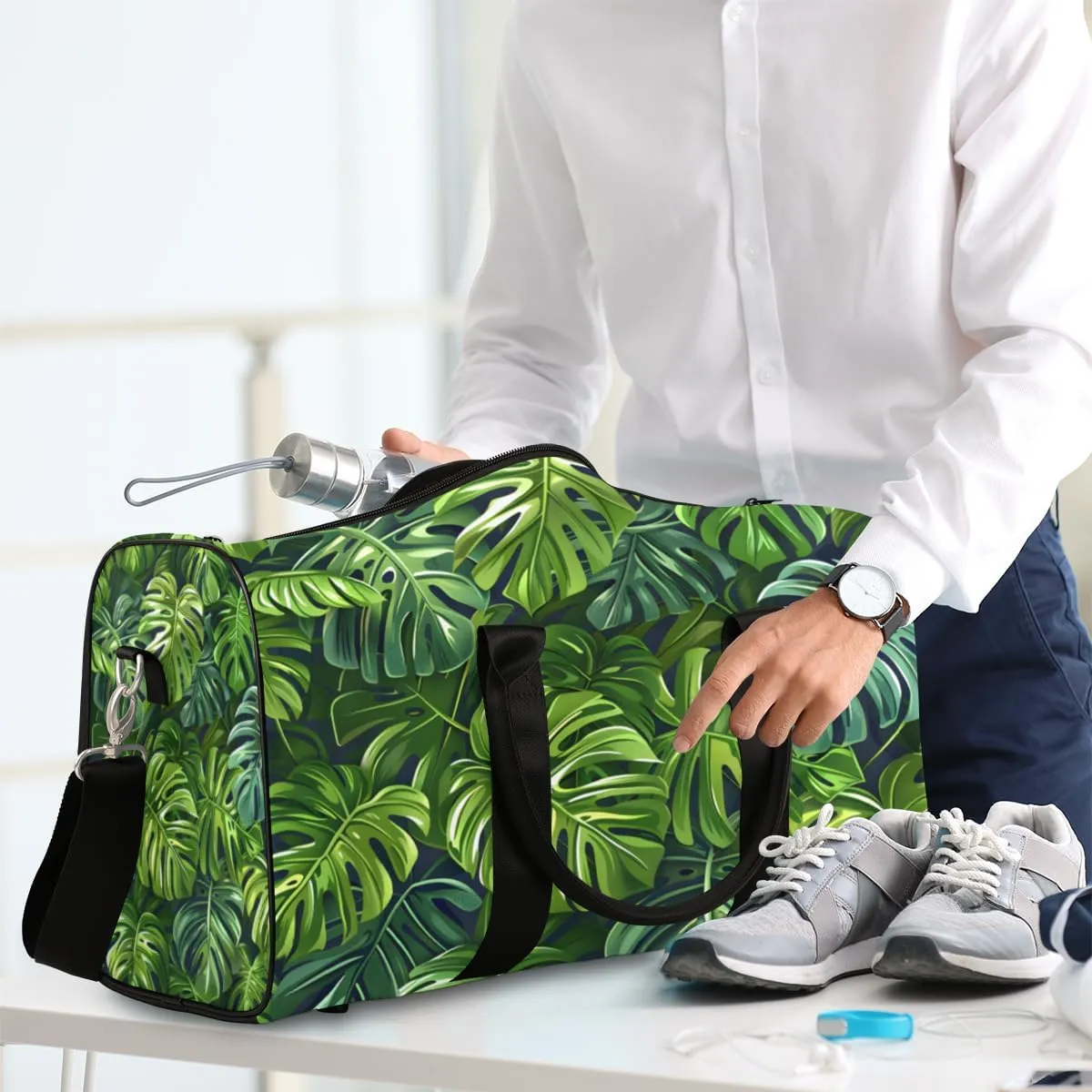 Tropical Leaves Travel Duffle Bag for Women Men Gym Duffel Foldable Bag Waterproof Weekender Palm Monstera Leaf Duffle Tote