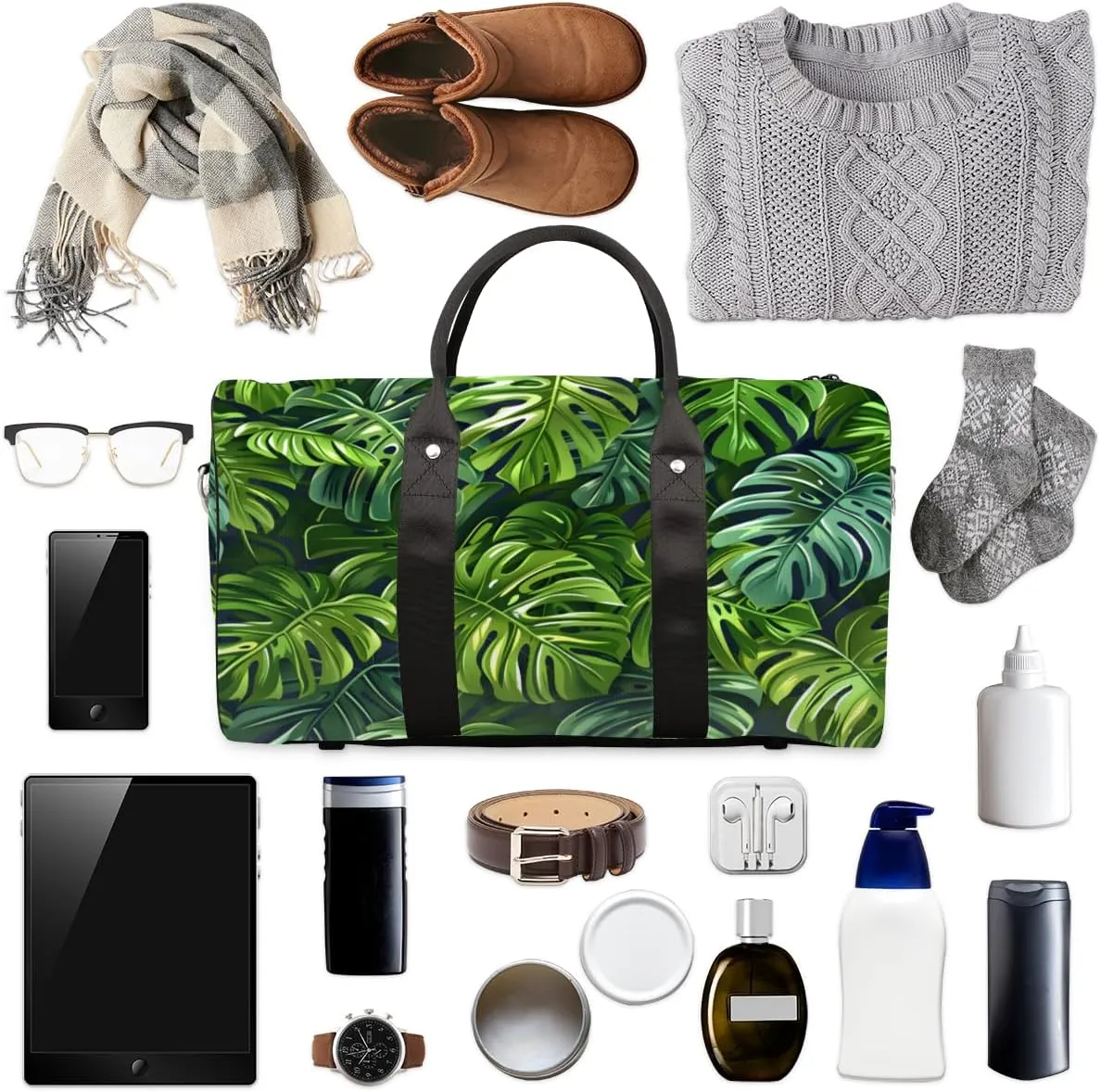 Tropical Leaves Travel Duffle Bag for Women Men Gym Duffel Foldable Bag Waterproof Weekender Palm Monstera Leaf Duffle Tote