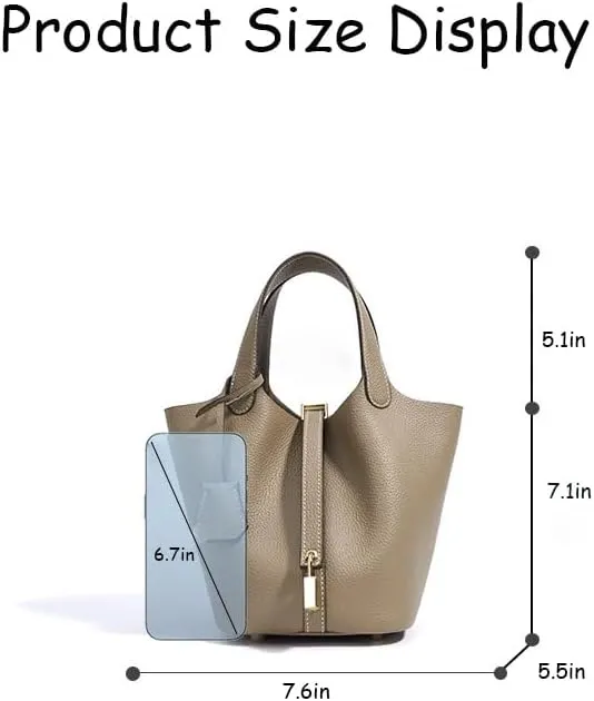 Trumpet Women's Handbag, Genuine Leather Lock Design Bucket Bag Vegetable Basket, Leather Lychee Pattern2025