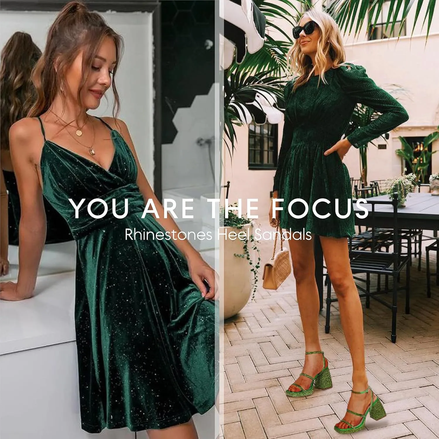 Tscoyuki Platform Heels for Women Sparkly Rhinestone Strappy Heels Sandals Chunky Heel Ankle Strap Square Open Toe Y2K Dress Shoes for Wedding Party Evening Dance