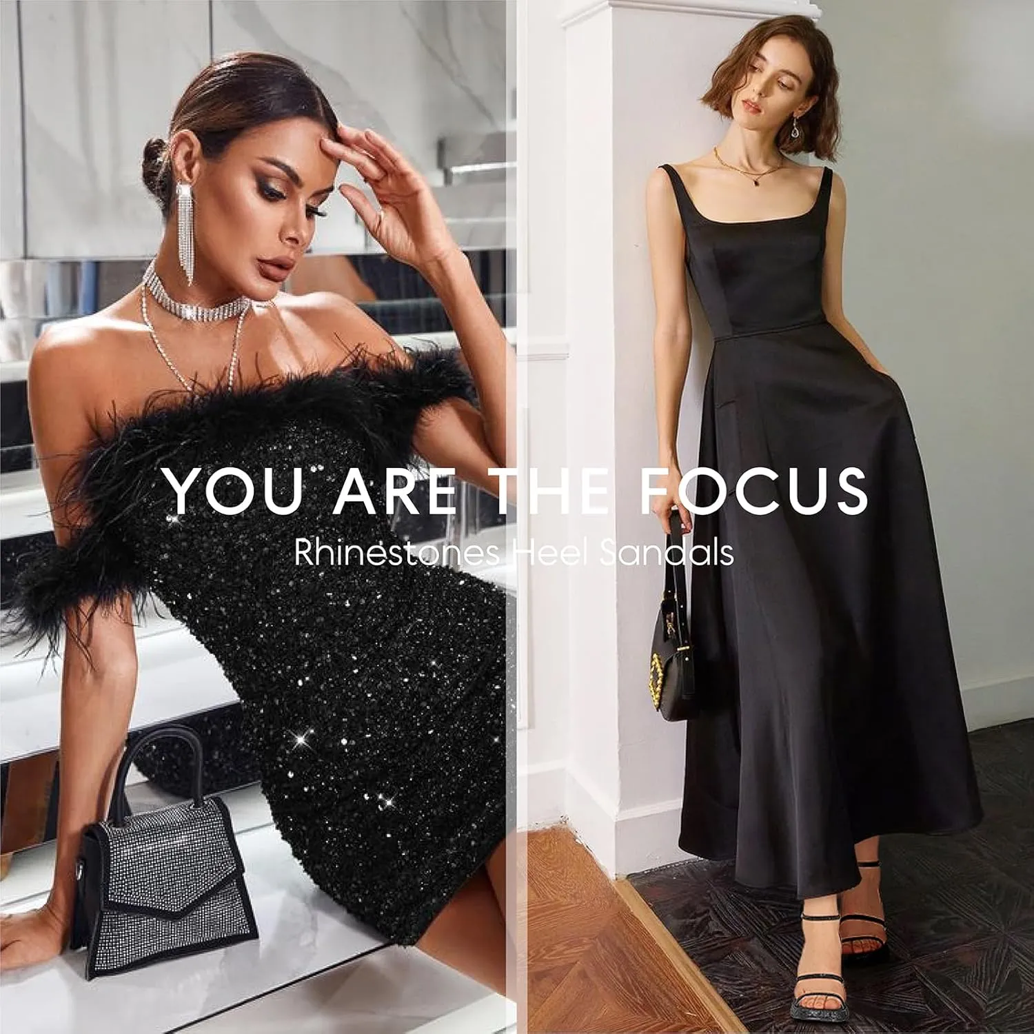 Tscoyuki Platform Heels for Women Sparkly Rhinestone Strappy Heels Sandals Chunky Heel Ankle Strap Square Open Toe Y2K Dress Shoes for Wedding Party Evening Dance