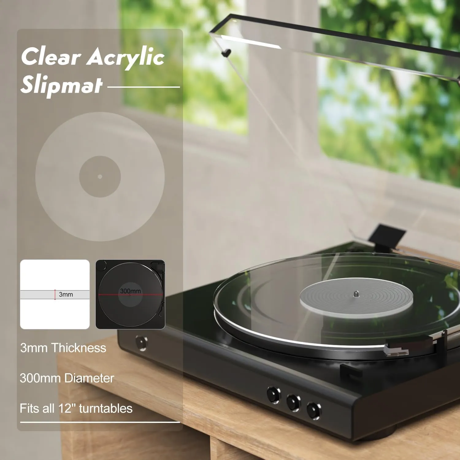 Turntable Mat Record Platter Slipmat: Acrylic Record Player Platter Vinyl Slip Mats for Turntables Antistatic Tighter & Defined Bass, Clear