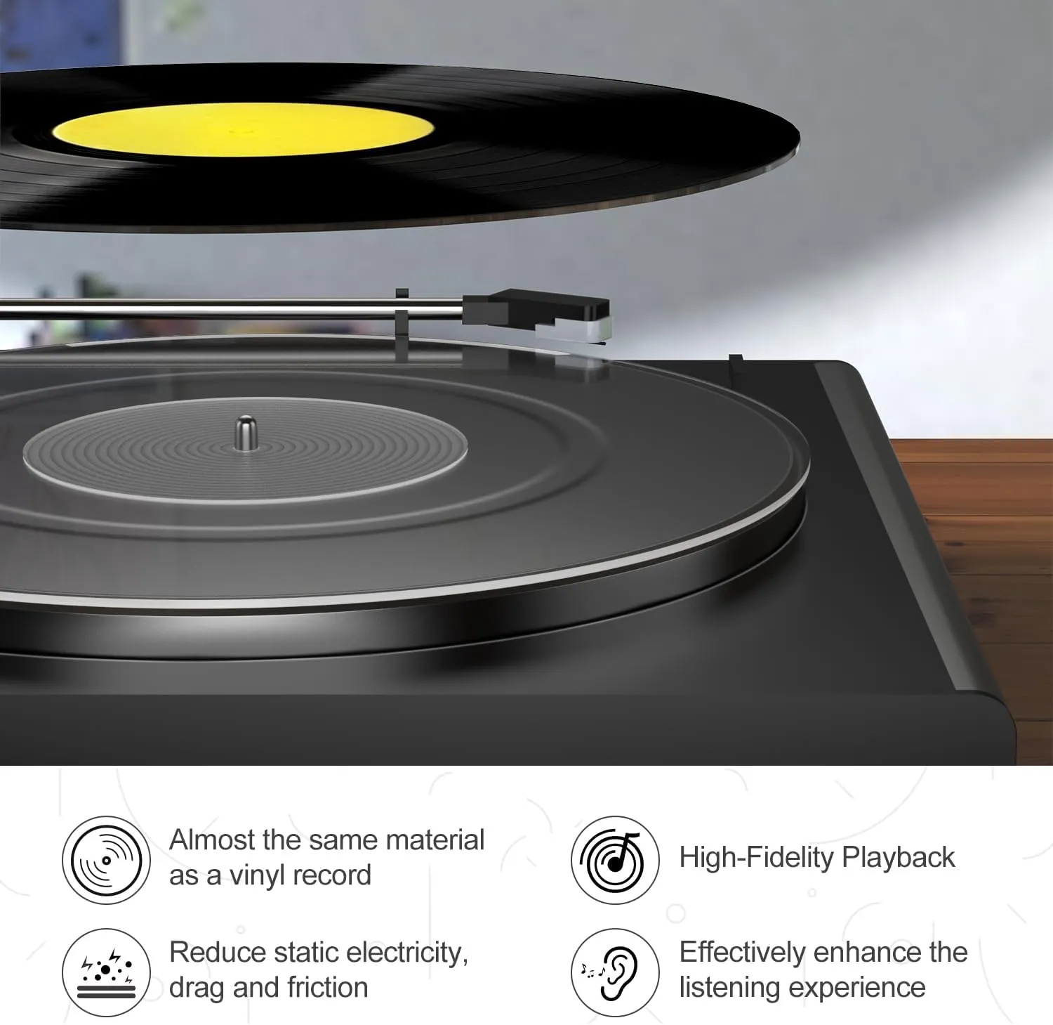 Turntable Mat Record Platter Slipmat: Acrylic Record Player Platter Vinyl Slip Mats for Turntables Antistatic Tighter & Defined Bass, Clear