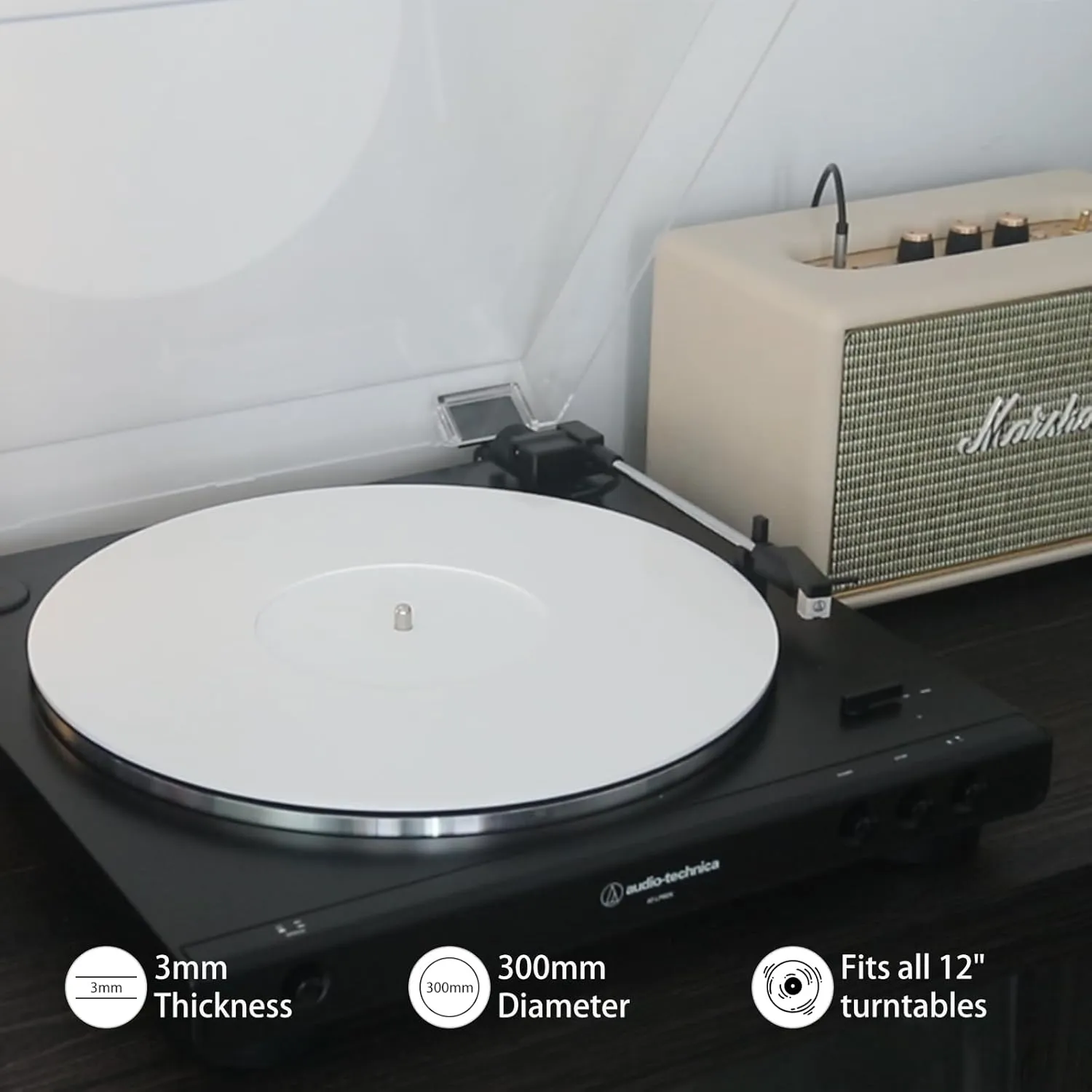 Turntable Mat Record Platter Slipmat: Acrylic Record Player Platter Vinyl Slip Mats for Turntables Antistatic Tighter & Defined Bass, White