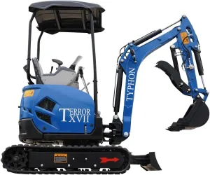 TYPHON Terror XVII Lux Mini Excavator – 1.7 Ton Trench Digger with Boom Swing, Canopy, 400mm Wide Bucket – Mini Excavator Machine for Garden, Farms, Parks, Roads