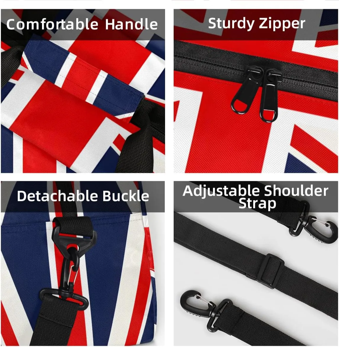 UK British Flag Custom Small Gym Bag 18 inch for Women Men Personalized Union Jack Carry On Overnight Weekender Bag for Travel Work Dance Sport