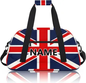 UK British Flag Custom Small Gym Bag 18 inch for Women Men Personalized Union Jack Carry On Overnight Weekender Bag for Travel Work Dance Sport