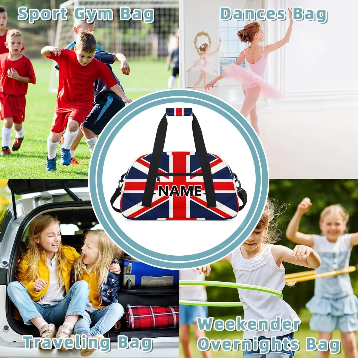 UK British Flag Custom Small Gym Bag 18 inch for Women Men Personalized Union Jack Carry On Overnight Weekender Bag for Travel Work Dance Sport