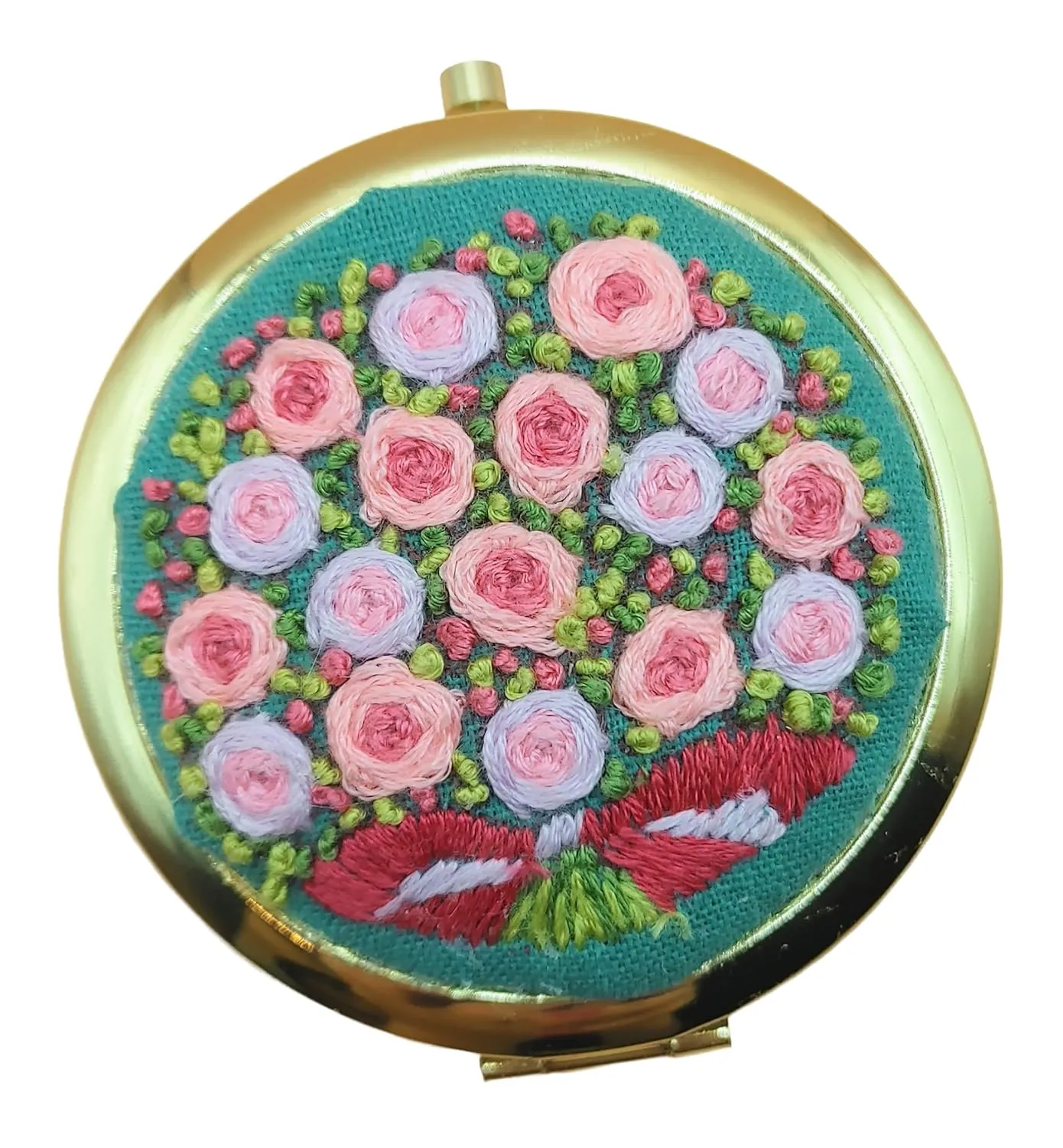 Unique Gift Hand Embroidered compact makeup mirror (Rose bouquet unscented)