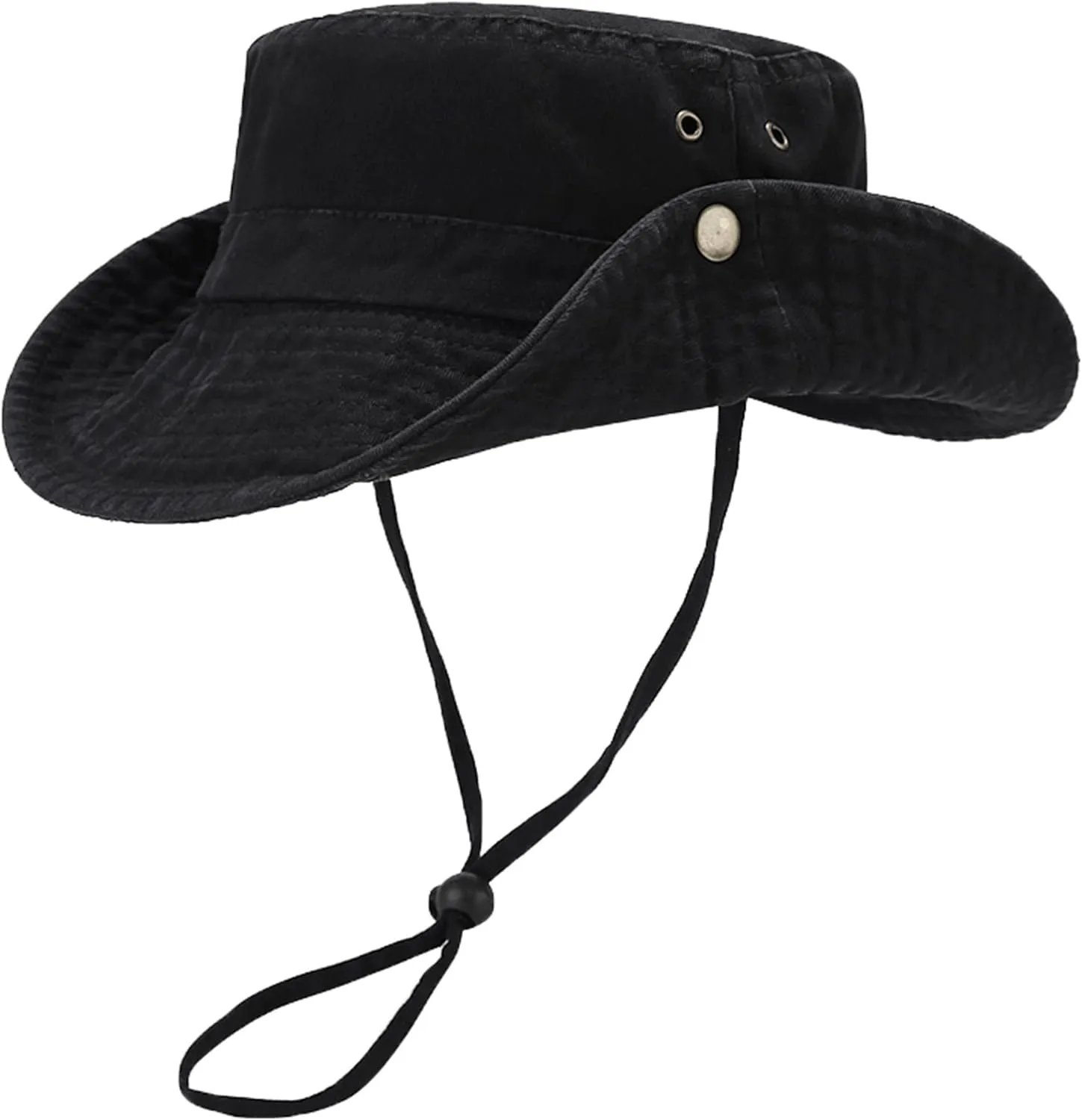 Unisex Cotton Boonie Hat Summer Outdoor Packable Fishing Bucket Hat Beach Sun Hat with String for Women Men