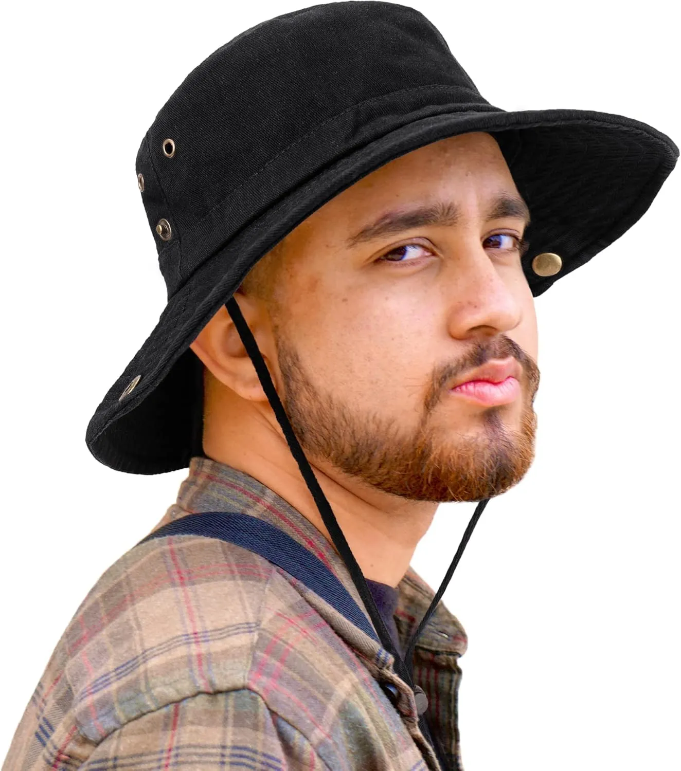 Unisex Cotton Boonie Hat Summer Outdoor Packable Fishing Bucket Hat Beach Sun Hat with String for Women Men