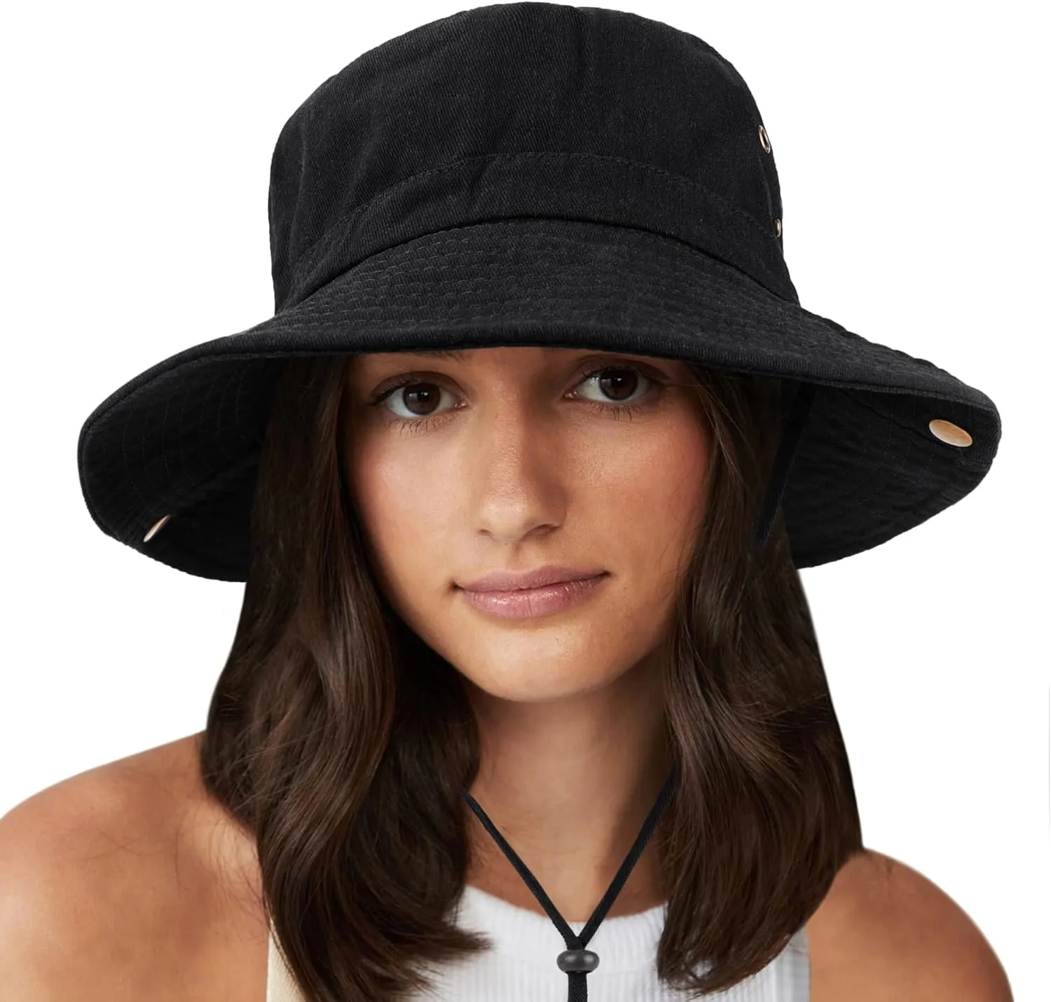 Unisex Cotton Boonie Hat Summer Outdoor Packable Fishing Bucket Hat Beach Sun Hat with String for Women Men