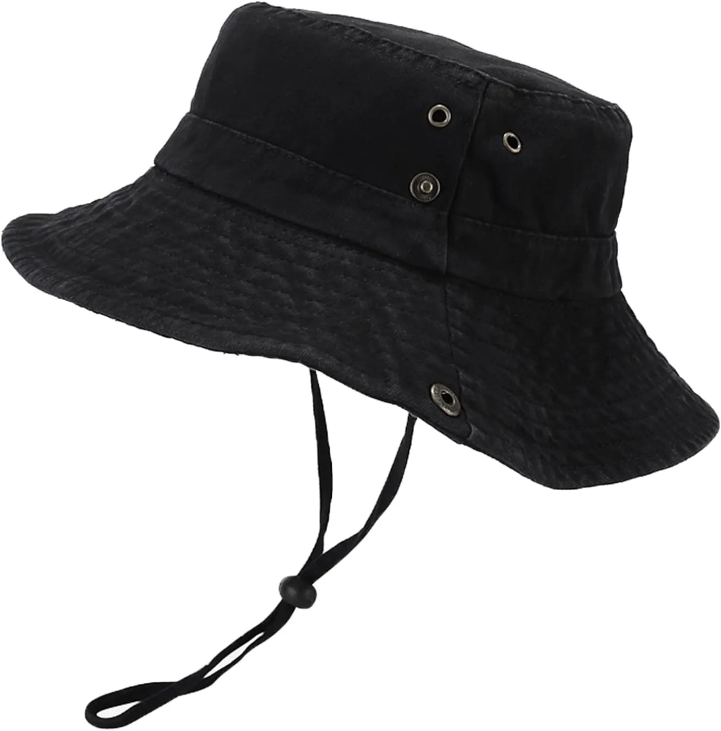 Unisex Cotton Boonie Hat Summer Outdoor Packable Fishing Bucket Hat Beach Sun Hat with String for Women Men