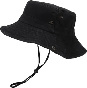 Unisex Cotton Boonie Hat Summer Outdoor Packable Fishing Bucket Hat Beach Sun Hat with String for Women Men