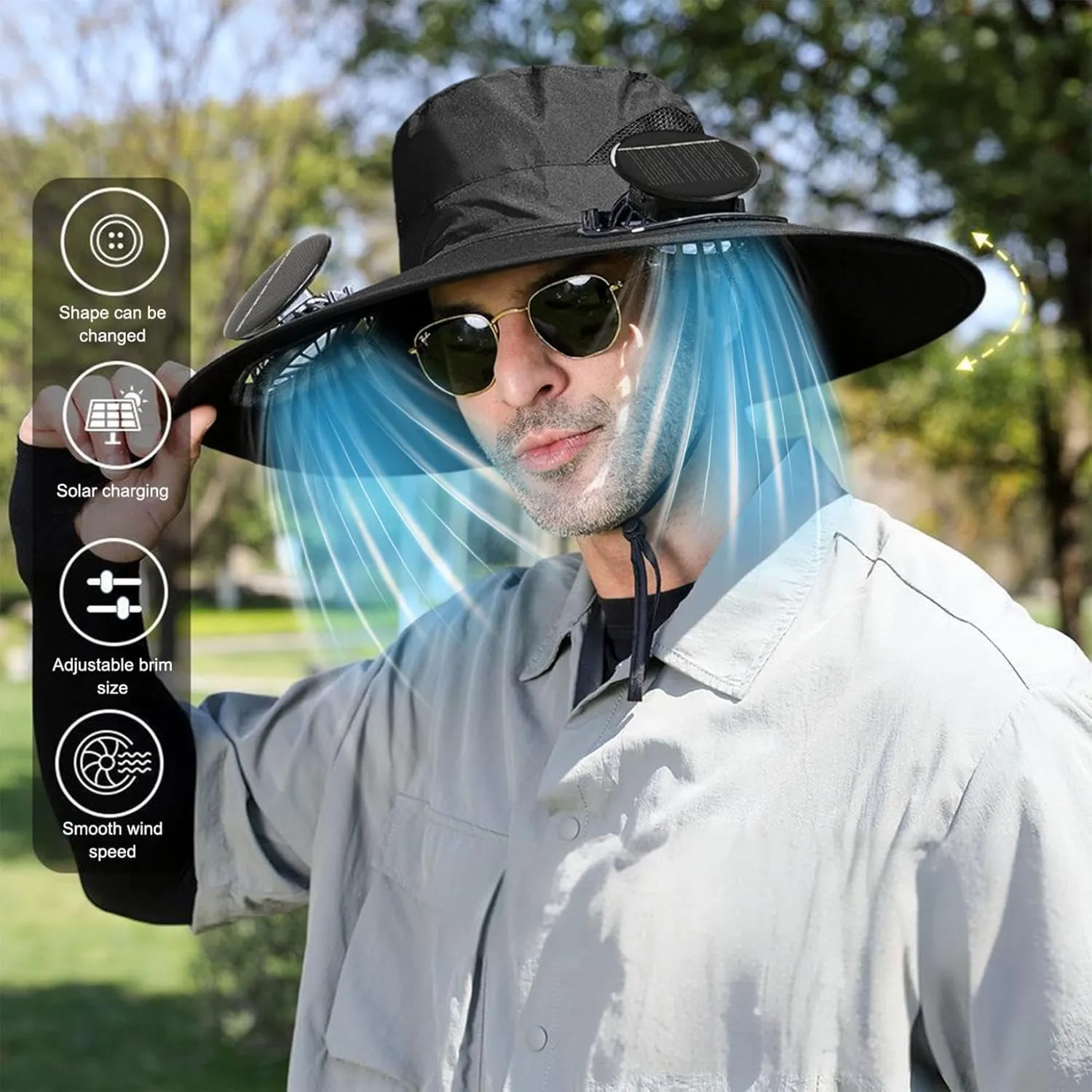 UPF 50  Solar Fan Hats for Men Wide Brim Sun Protection Finishing Hats Lightweight Outdoor Sun Bucket Hat, Hiking Hat