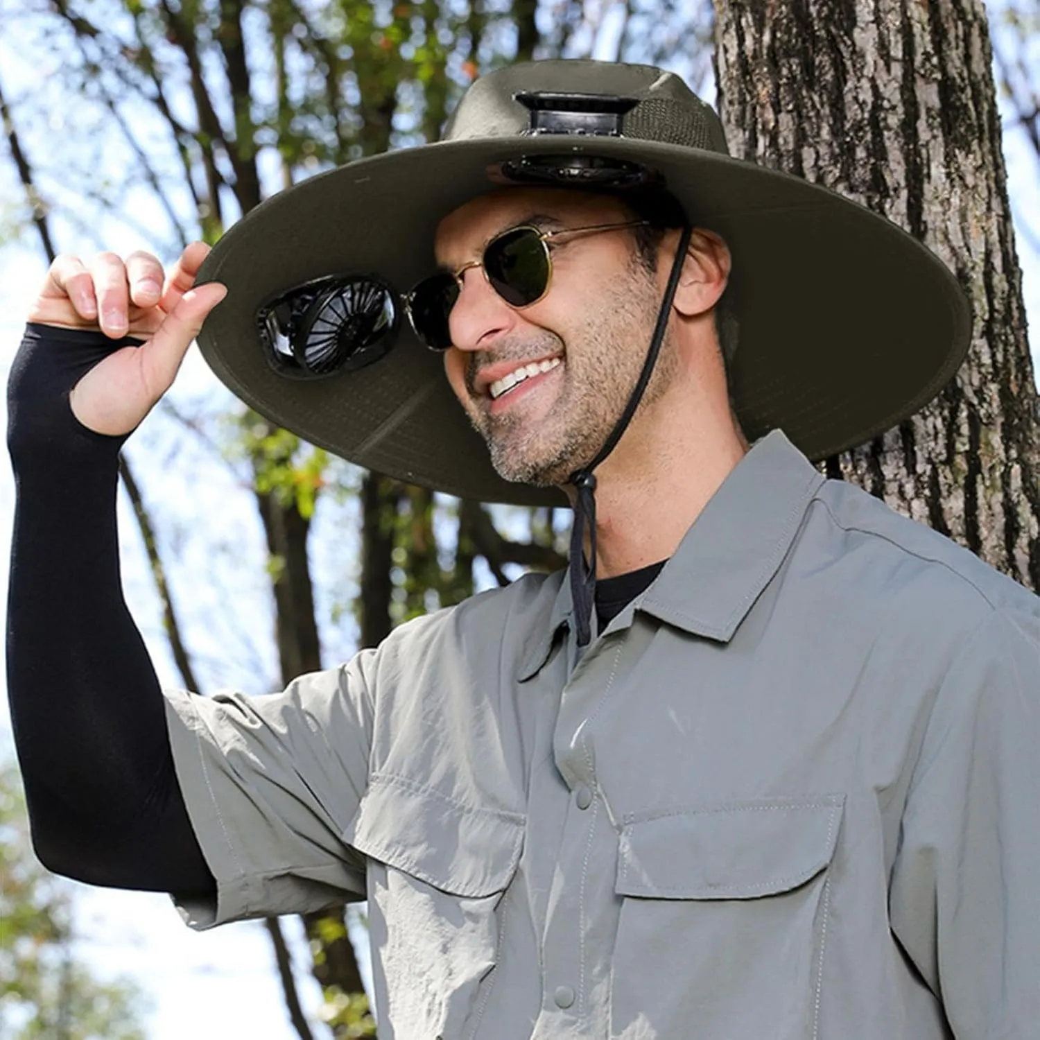 UPF 50  Solar Fan Hats for Men Wide Brim Sun Protection Finishing Hats Lightweight Outdoor Sun Bucket Hat, Hiking Hat