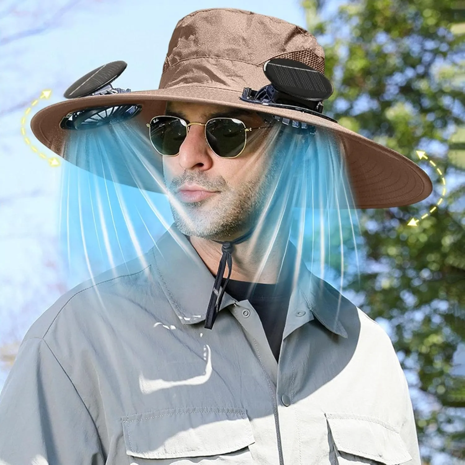 UPF 50  Solar Fan Hats for Men Wide Brim Sun Protection Finishing Hats Lightweight Outdoor Sun Bucket Hat, Hiking Hat