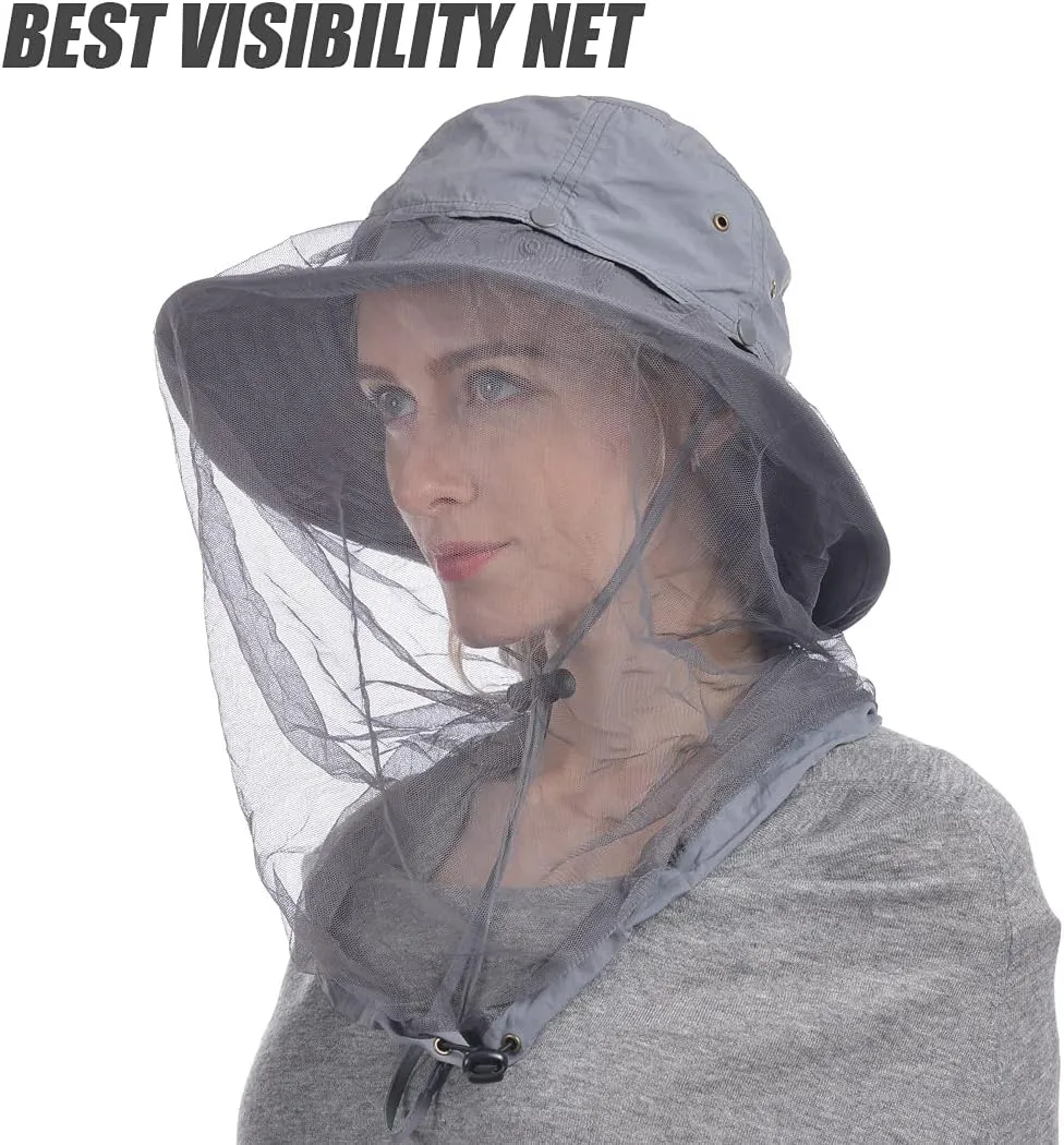 USHAKE Head Net Hat, Safari Hat Sun Hat Bucket Hat with Hidden Net Mesh