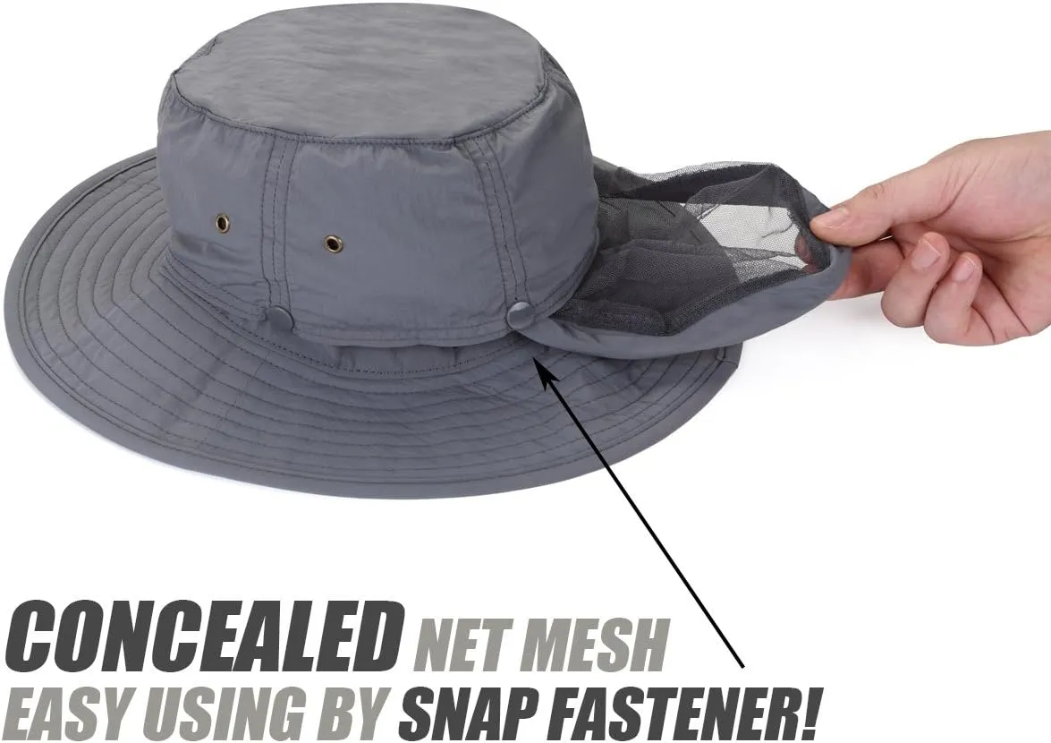 USHAKE Head Net Hat, Safari Hat Sun Hat Bucket Hat with Hidden Net Mesh