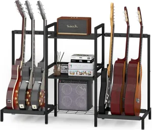 Usinso 6-Space Multi-Instrument Rack - Acoustic, Electric Guitar, Bass, Ukuleles & Amp Accessories - 29'H Home Music Studio Display