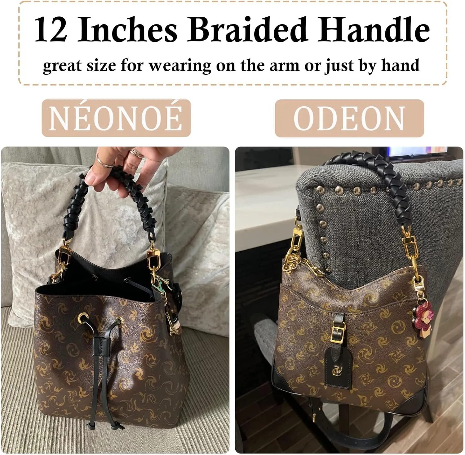 Vachetta Leather Braided Purse Handle for Neonoe Strap Metis Noe BB NM Beaubourg Hobo Bucket Bag Luxury Short Handle Strap Replacement