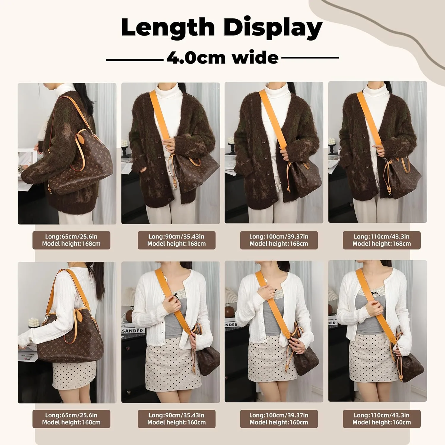 Vachetta Leather Strap for LV Neverfull Bag,Double Sided Usable Cowhide Crossbody Purse Strap for Handbag