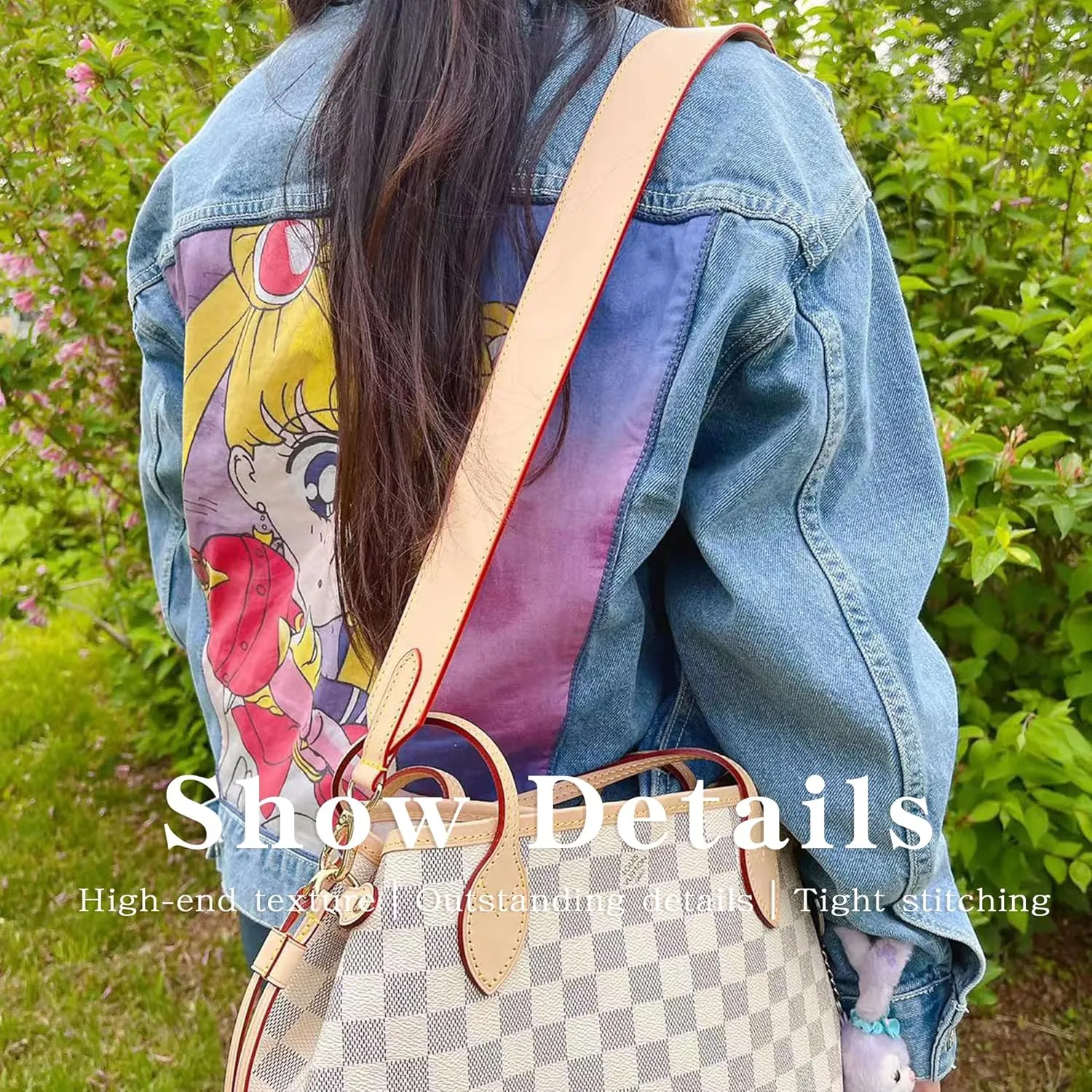 Vachetta Leather Strap for LV Neverfull Bag,Double Sided Usable Cowhide Crossbody Purse Strap for Handbag