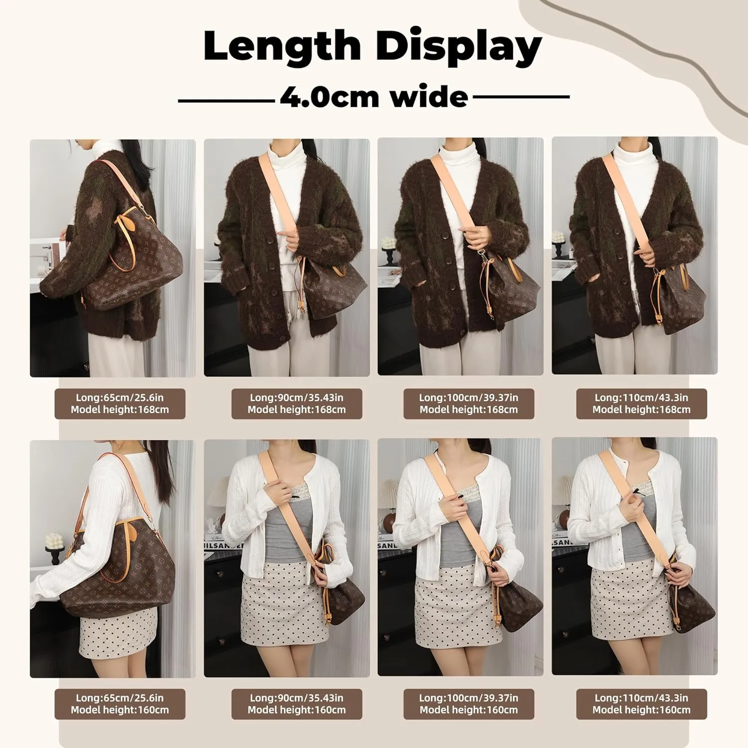 Vachetta Leather Strap for LV Neverfull Bag,Double Sided Usable Cowhide Crossbody Purse Strap for Handbag