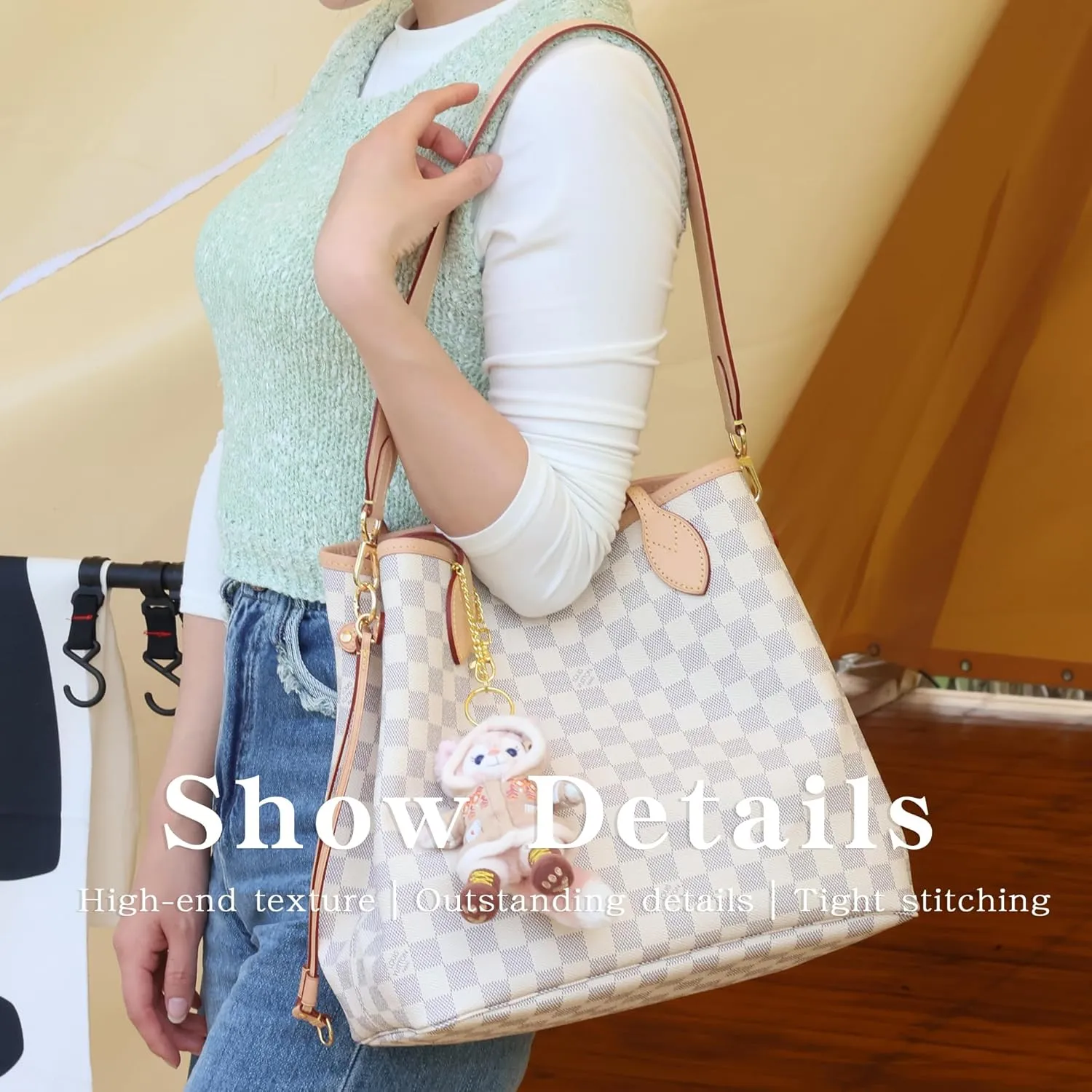 Vachetta Leather Strap for LV Neverfull Bag,Double Sided Usable Cowhide Crossbody Purse Strap for Handbag