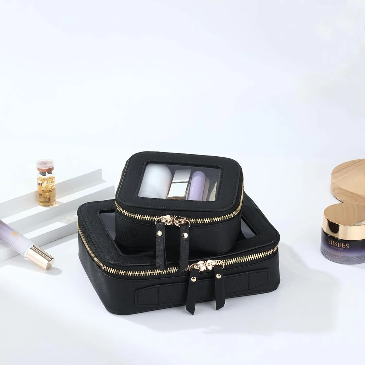 Valleycomfy Clear Cosmetic Bag Set Travel Toiletry Bag Set,Clear Makeup Organizer Bag with Visual Window Double Zipper