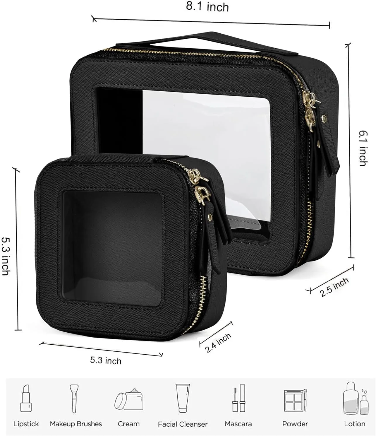Valleycomfy Clear Cosmetic Bag Set Travel Toiletry Bag Set,Clear Makeup Organizer Bag with Visual Window Double Zipper