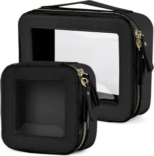 Valleycomfy Clear Cosmetic Bag Set Travel Toiletry Bag Set,Clear Makeup Organizer Bag with Visual Window Double Zipper