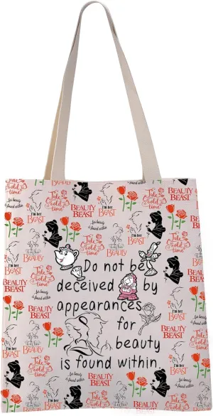 VAMSII Beaty Beast Tote Bag Beauty Inspired Shoulder Bag Belle Princess Lover Gift Princess Fans Gift (found within tote)