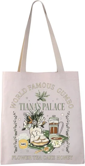 VAMSII Tiana Princess Gifts Princess Tiana Flower Tea Cake Honey Tote Bag Princess Merch (TIANA'S PALACE tote)