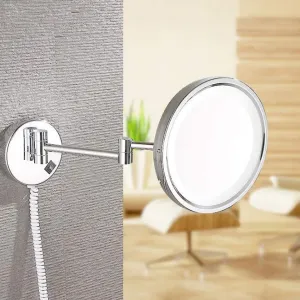 Vanity Mirror, Makeup Mirror Vanity Mirror Wall Mount LED Lighted 5X Magnifying Extendable Single Side Cosmetic Mirror for Bathroom Cosmetic Mirror