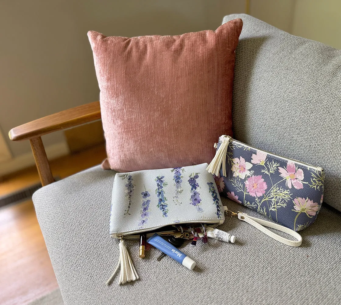 Vegan Leather Clutch  & Makeup Bag—Delphinium Sky