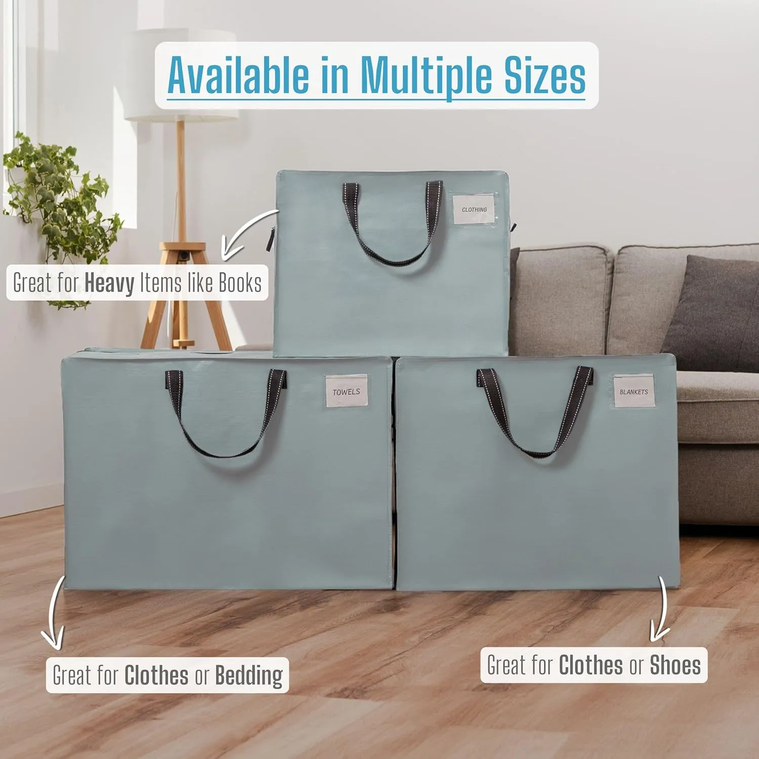 VENO 4 Pack Heavy Duty Moving Bags, Storage Bags, Packing Supplies, Top Zipper, Storage Totes for Camping, Clothes, Bedding, Comforters, Pillows (27 Gallon Light Blue, 4 Pack)