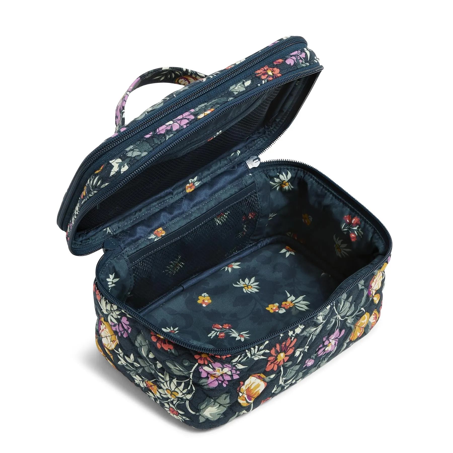 Vera Bradley Women's Cotton Brush Up Cosmetic Makeup Organizer Case, Fresh-Cut Floral Green, One Size