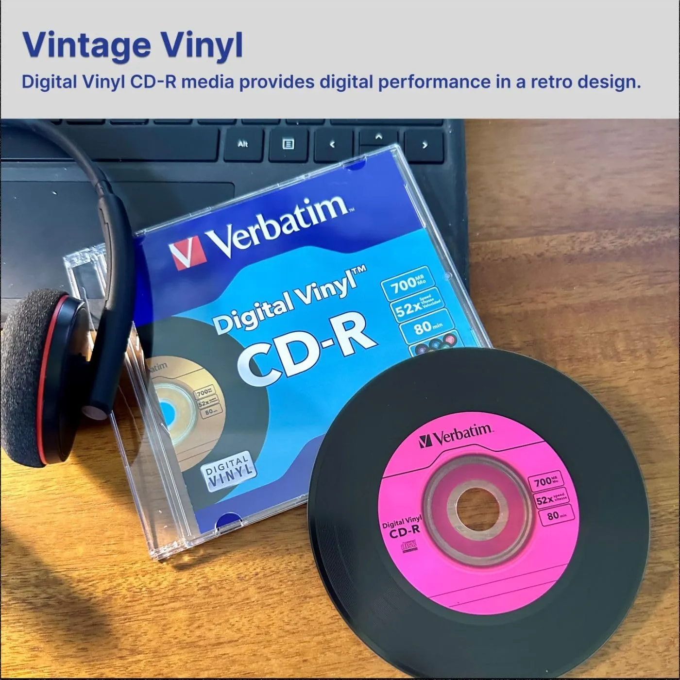 Verbatim CD-R Blank Discs 700MB 80min 52X Recordable Disc for Data and Music with Digital Vinyl Surface - 50pk Spindle Blue/Green/Orange/Pink/Purple