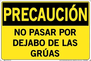 Vestil SI-C-30-D-LB-011-S Sign-Caution30 18.5X12.5 Label/Decal.011, KEEP OUT FROM UNDER CRANE LOADS, NO PASAR POR DEJABO DE LAS GRÚAS
