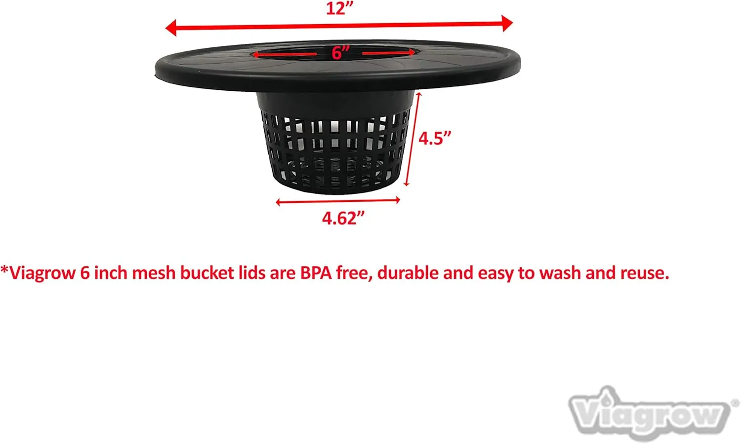 Viagrow 6 inch Wide Lip Bucket Basket Lid, (6 Pack), 5 and 3.5 Gallon DWC Bucket Net Pots