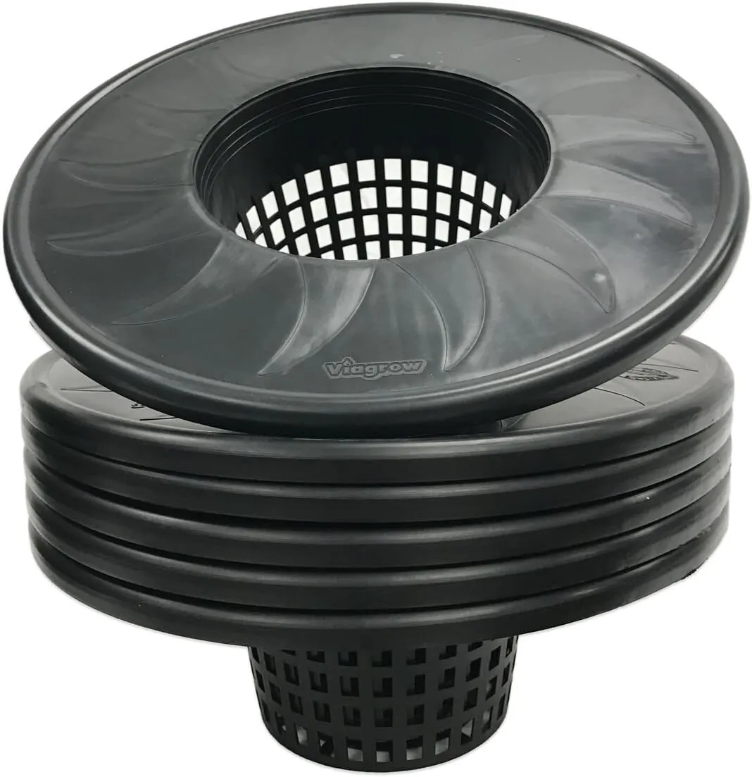 Viagrow 6 inch Wide Lip Bucket Basket Lid, (6 Pack), 5 and 3.5 Gallon DWC Bucket Net Pots