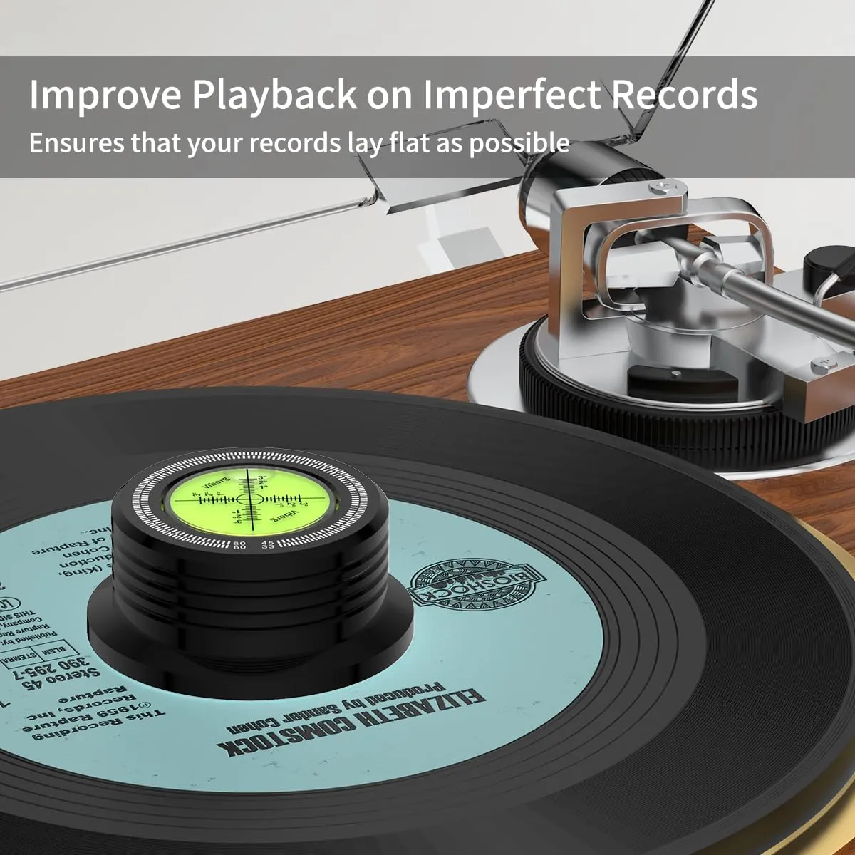 Viborg LP628B Record Weight Stabilizer, Turntable Level and Strobe Scale All-in-one, 280G LP Disc Stabilizer Vinyl Clamp for Phonograph (60Hz, Black)