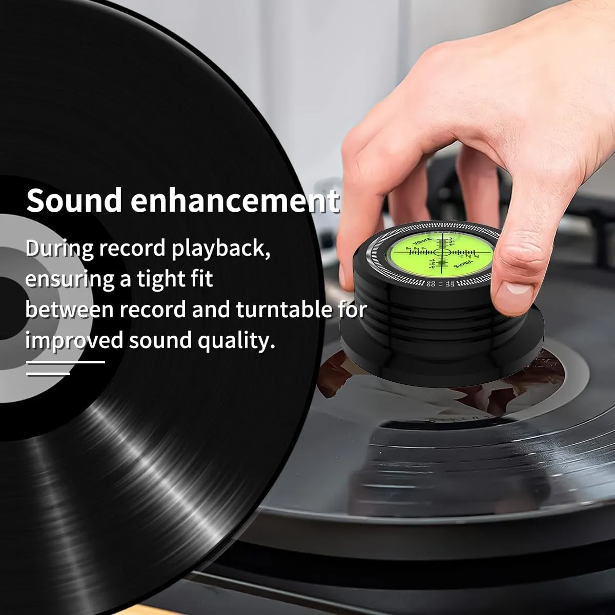 Viborg LP628B Record Weight Stabilizer, Turntable Level and Strobe Scale All-in-one, 280G LP Disc Stabilizer Vinyl Clamp for Phonograph (60Hz, Black)