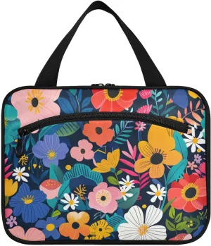 Vibrant and Colorful Floral Pattern hanging mens travel bag toiletry with hook, designer compact make up bag for women backpacking estuche de maquillaje para mujer M