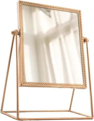 VICASKY 1Pc Square Decorative Makeup Mirror Desktop Cosmetic Mirror with Floral Lace Design Random Color for Vanity Desk and Home Use Reflection Without Distortion