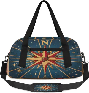 Vintage Compass Waterproof Sports Gym Bag Portable Dance Gymnastics Work Out Bag Lightweight Travel Duffel Bag Overnight Weekender Bag