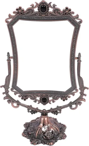 Vintage Double Side Makeup Mirror Clear 360 Degree Rotating Antique Tabletop Mirror Metal Frame Cosmetic Desktop Mirror Ornament for Home (Red Copper)
